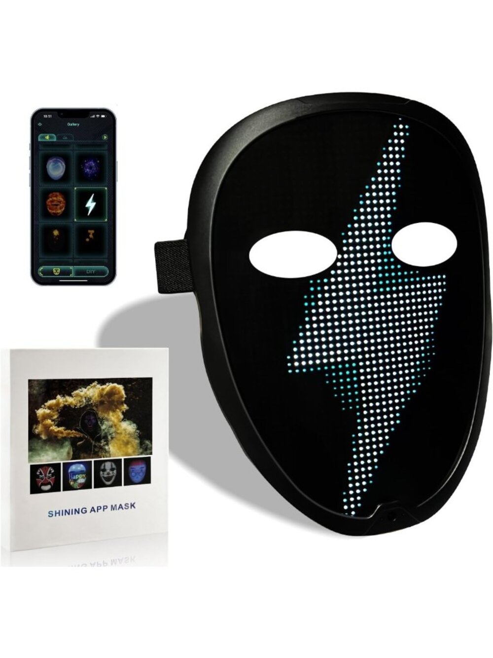 Customizable LED Light-Up Mask with Bluetooth App Control - Unisex Adult Face